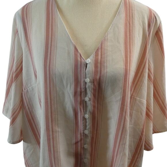 LUSH Women's Large Pink Striped Blouse Buttons Tie Hem Flowy - Picture 2 of 7
